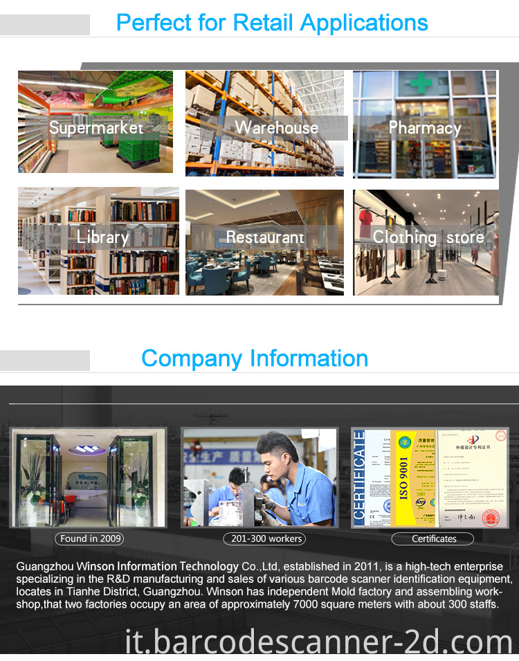 Codice a barre laser automatico Sener Scanner Reader Scanner USB 1D 2D QR Codice Cablato Scanner BS-727 Scanner a barre protetti